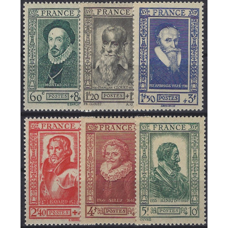 Célébrités 1943, timbres de France N°587-592 série neuf**.