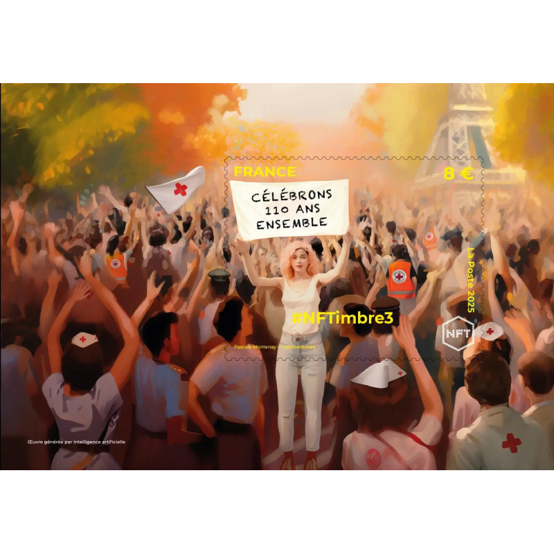 Feuillet crypto timbre NFTimbre3 Croix-Rouge autoadhésif.