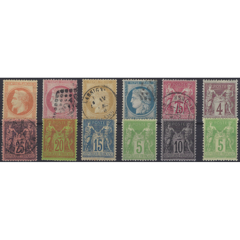 Classiques de France lot de 12 timbres neufs** / * et oblitérés.