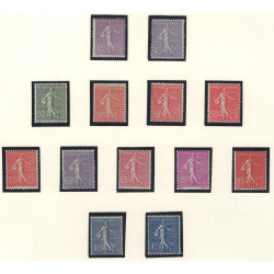 Type Semeuse lignée timbres de France N°197-205 série avec nuances neufs** / *.