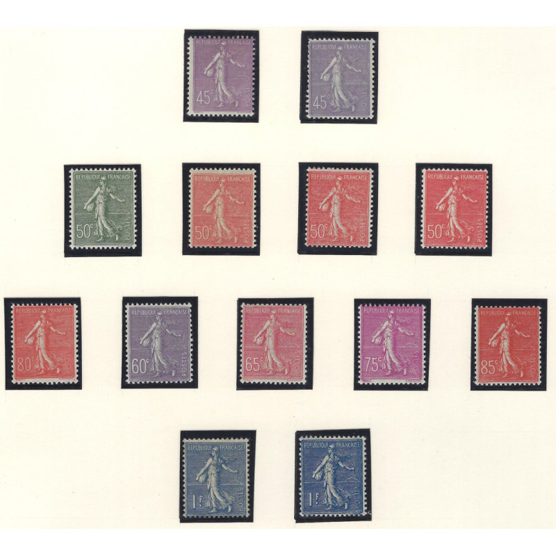 Type Semeuse lignée timbres de France N°197-205 série avec nuances neufs** / *.