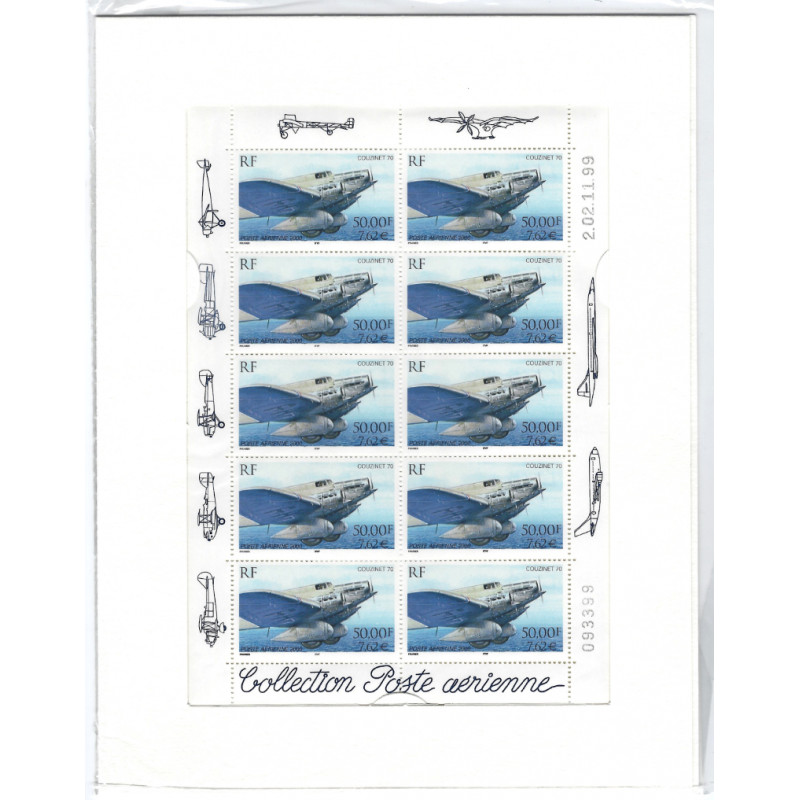 Feuillet 10 timbres Poste aérienne Couzinet 70 N°F64a neuf**.