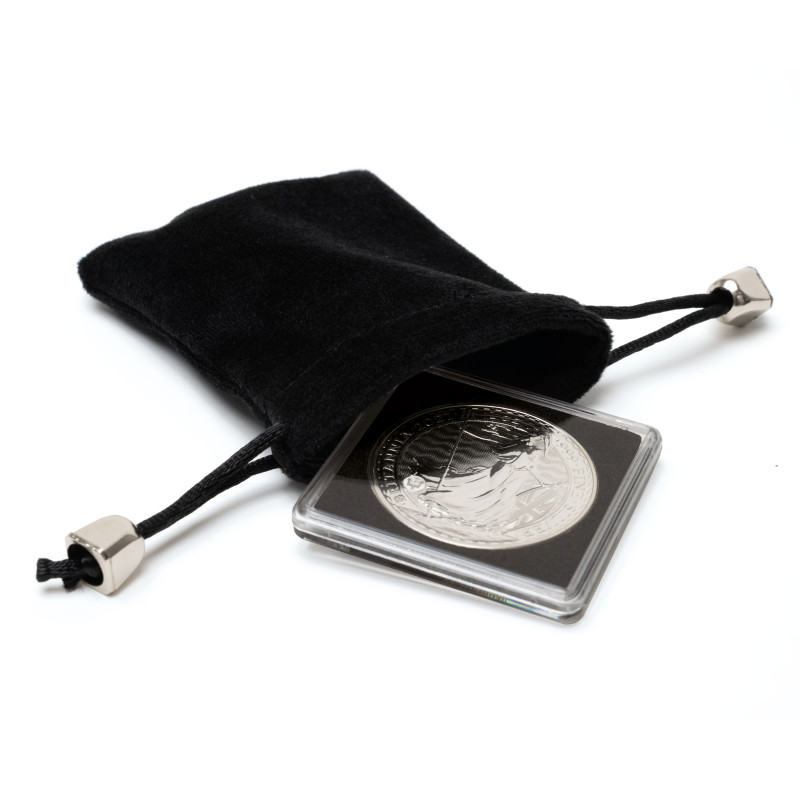 Sachet noir en velours pour monnaies de collection.