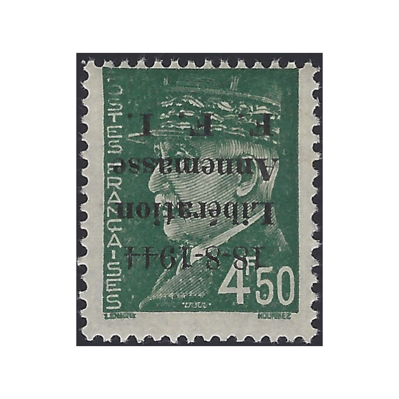 Libération d'Annemasse timbre N°30a surcharge renversée neuf**, R.