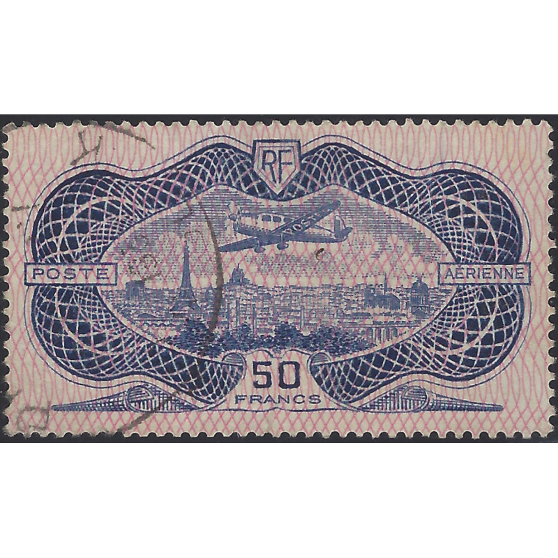 Timbre poste aérienne N°15b Burelé oblitéré.