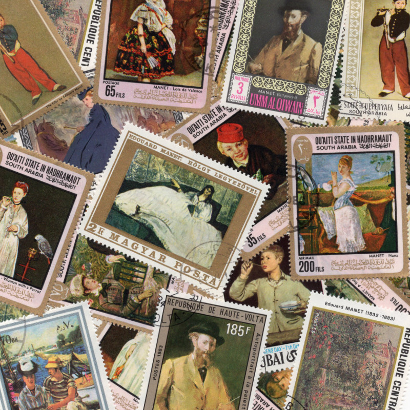 Peintre Manet 25 timbres thématiques tous différents.
