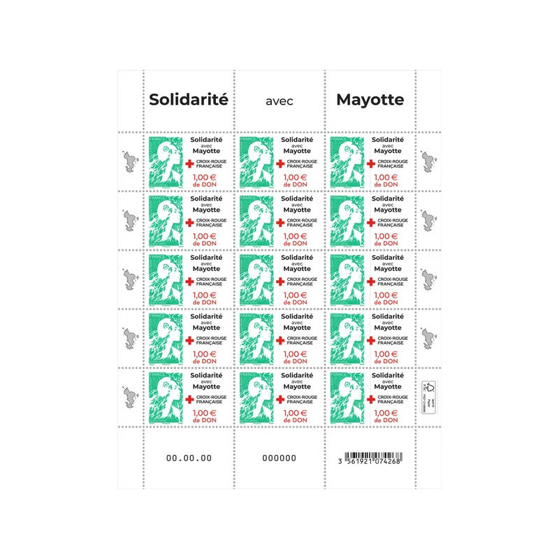 Timbre Solidarité avec Mayotte en feuillet de France N°F166 neuf**.
