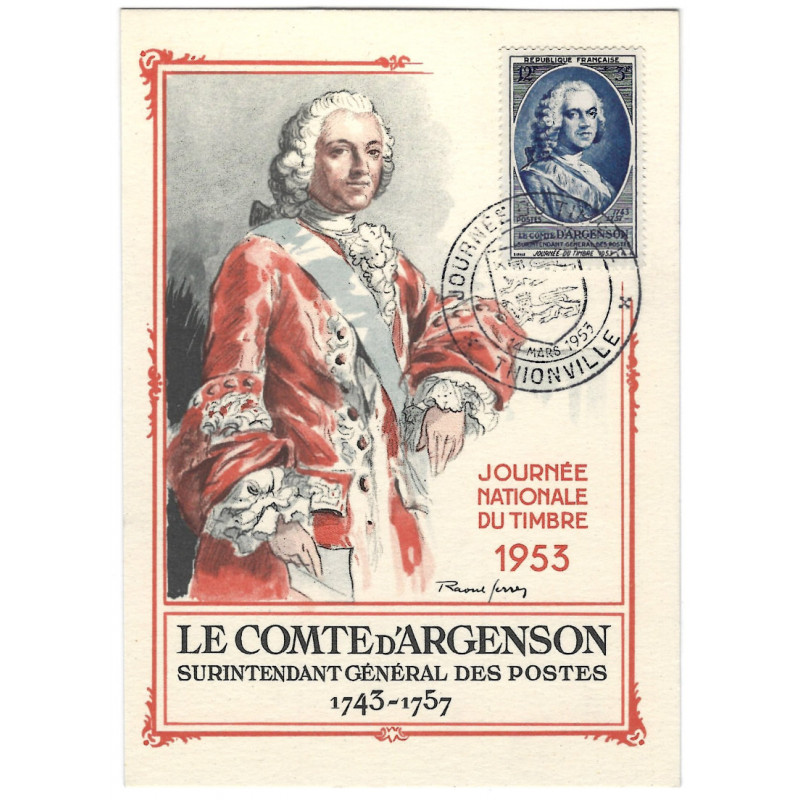 Comte d'Argenson timbre de France N°940 oblitéré sur carte maximum.
