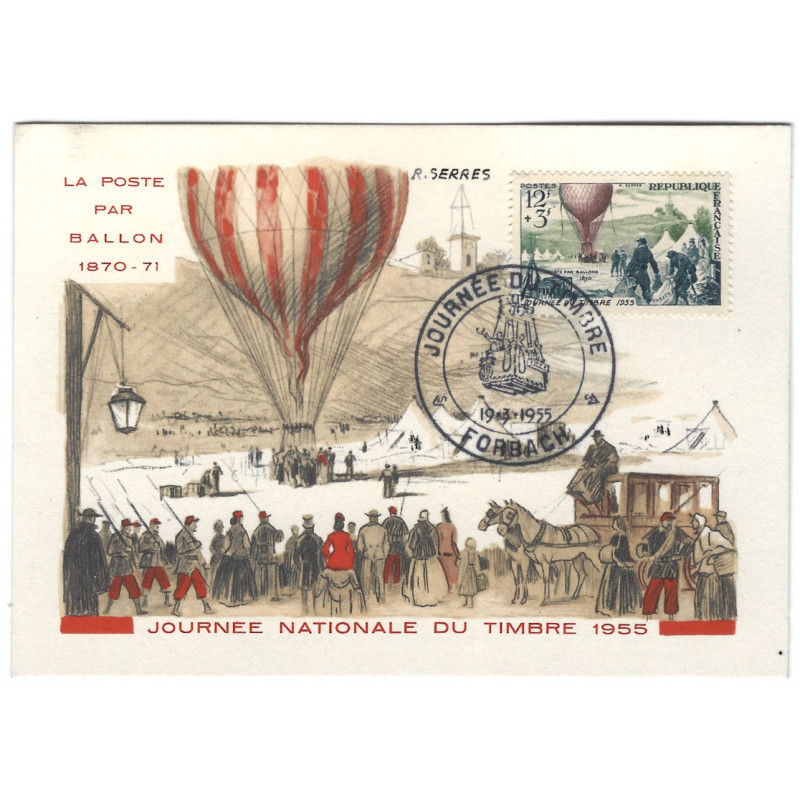 Ballon monté timbre de France N°1018 oblitéré sur carte maximum.