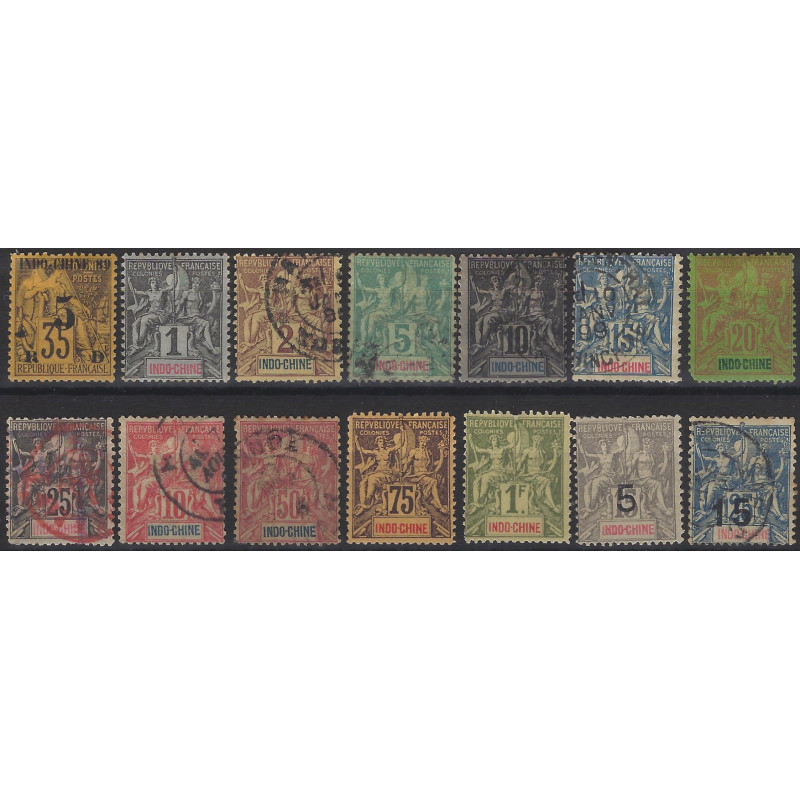 Indochine Française sélection de timbres émis entre 1889-1908.