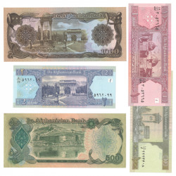 Afghanistan 5 billets de banque neufs.