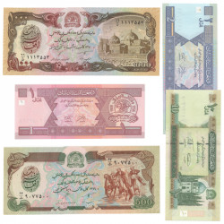 Afghanistan 5 billets de banque neufs.