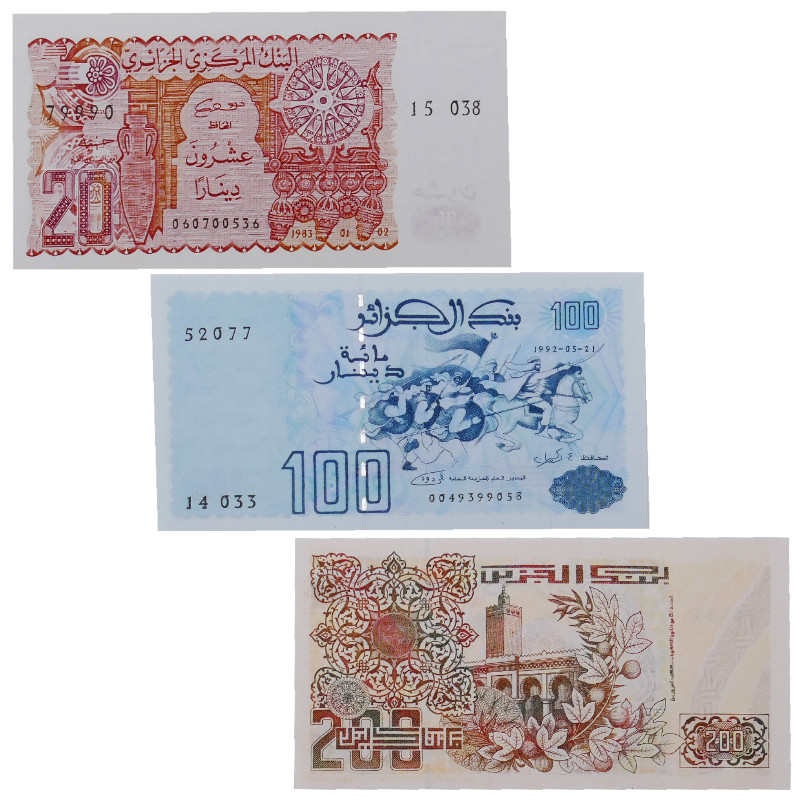 Algérie 3 billets de banque neufs.
