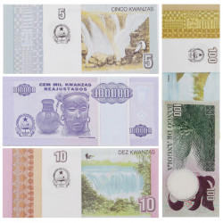 Angola 5 billets de banque neufs.