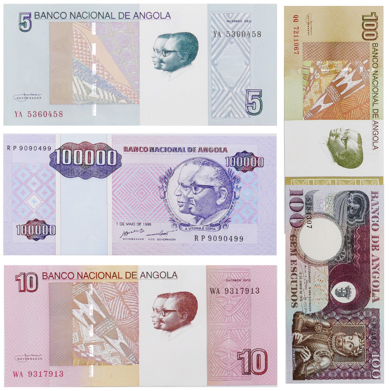 Angola 5 billets de banque neufs.