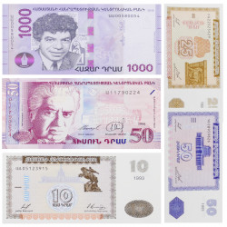 Arménie 5 billets de banque neufs.