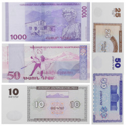 Arménie 5 billets de banque neufs.