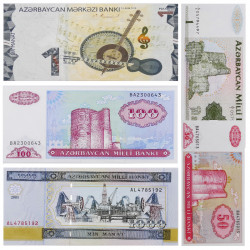Azerbaïdjan 5 billets de banque neufs.