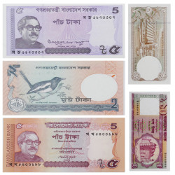 Bangladesh 5 billets de banque neufs.