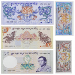 Bhoutan 5 billets de banque neufs.