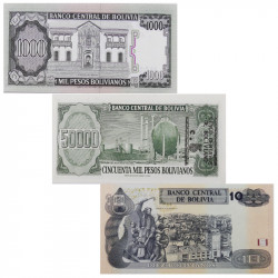 Bolivie 3 billets de banque neufs.