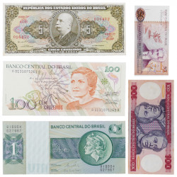 Brésil 5 billets de banque neufs.