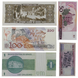 Brésil 5 billets de banque neufs.