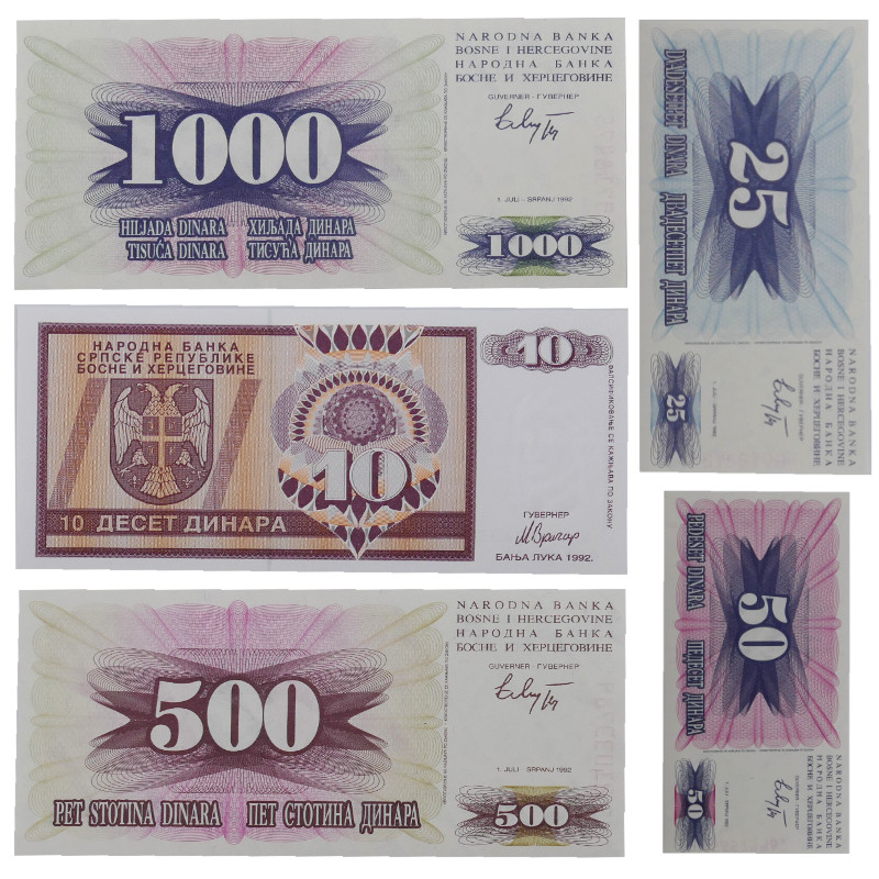 Bosnie 5 billets de banque neufs.