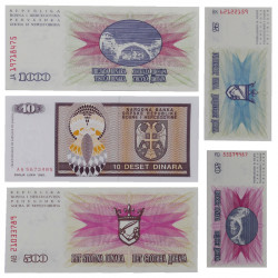 Bosnie 5 billets de banque neufs.
