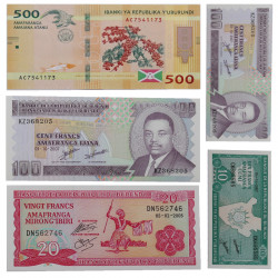 Burundi 5 billets de banque neufs.