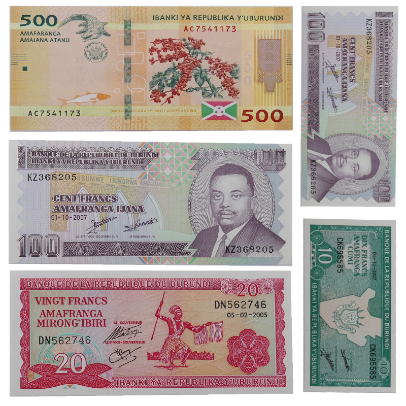 Burundi 5 billets de banque neufs.
