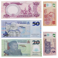 Nigeria 5 billets de banque neufs.