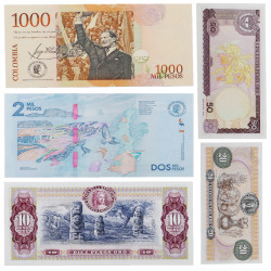 Colombie 5 billets de banque neufs.