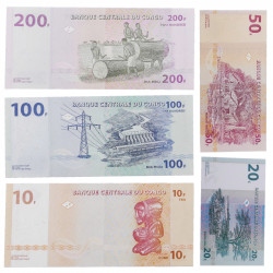 Congo 5 billets de banque neufs.