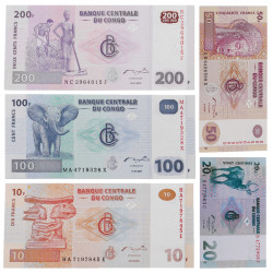 Congo 5 billets de banque neufs.