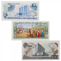 Costa Rica 3 billets de banque neufs.