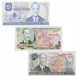 Costa Rica 3 billets de banque neufs.