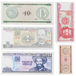 Cuba 5 billets de banque neufs.