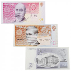 Estonie 3 billets de banque neufs.