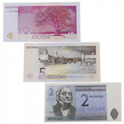 Estonie 3 billets de banque neufs.