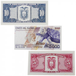 Equateur 3 billets de banque neufs.