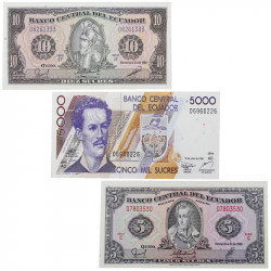 Equateur 3 billets de banque neufs.