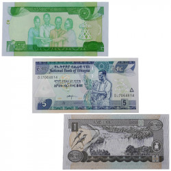 Ethiopie 3 billets de banque neufs.