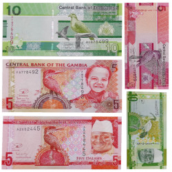 Gambie 5 billets de banque neufs.