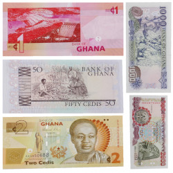 Ghana 5 billets de banque neufs.