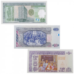 Guatemala 3 billets de banque neufs.
