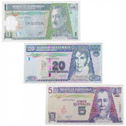 Guatemala 3 billets de banque neufs.