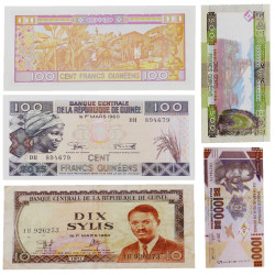 Guinée Française 5 billets de banque anciens.