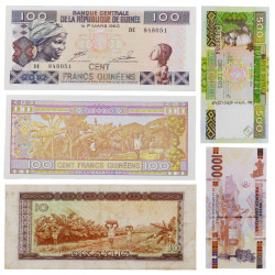 Guinée Française 5 billets de banque anciens.
