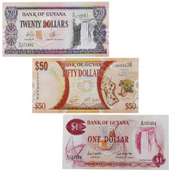 Guyane 3 billets de banque neufs.